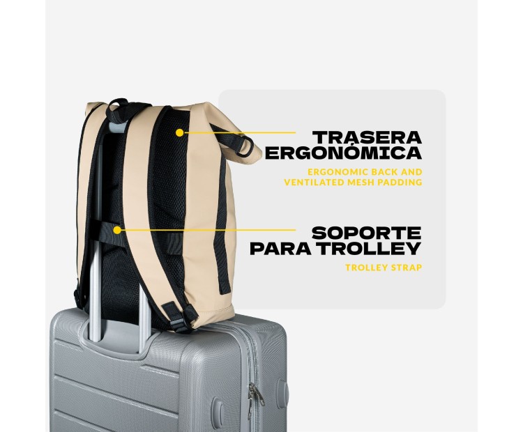 Mochila Voyan TUN Beige | PVC Engomado y Enrollable