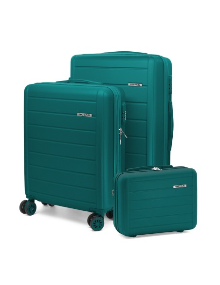 Juego de Maletas + Neceser Voyan SDR Verde | Ligeras y Expandibles
