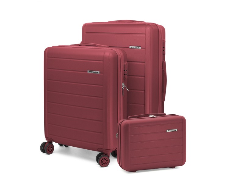 Juego de Maletas + Neceser Voyan SDR Granate | Ligeras y Expandibles