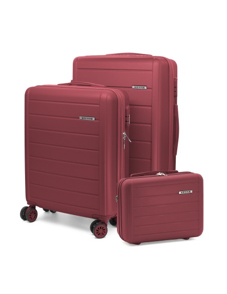 Juego de Maletas + Neceser Voyan SDR Granate | Ligeras y Expandibles