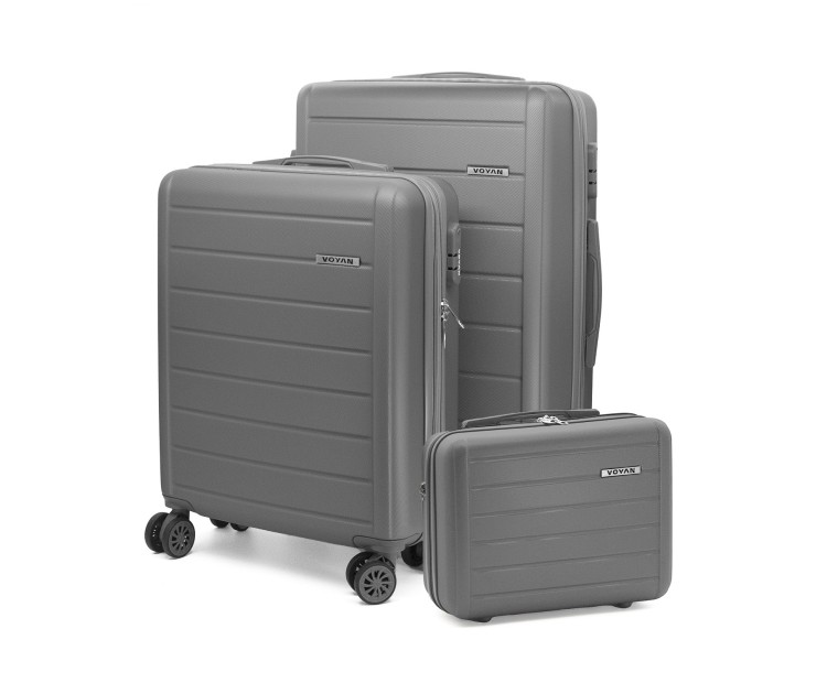 Juego de Maletas + Neceser Voyan SDR Gris | Ligeras y Expandibles