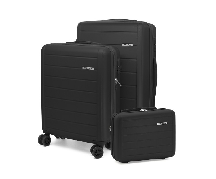 Juego de Maletas + Neceser Voyan SDR Negro | Ligeras y Expandibles