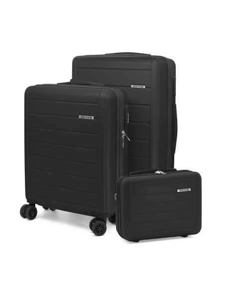 Juego de Maletas + Neceser Voyan SDR Negro | Ligeras y Expandibles
