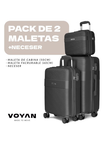 Juego de Maletas + Neceser Voyan BIO Negro | Ligeras y Rígidas