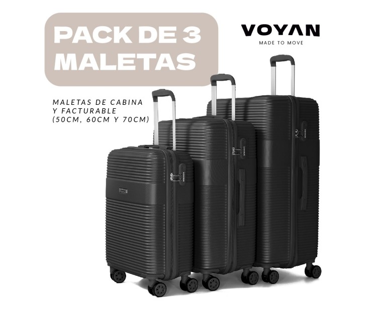Juego de tres Maletas Voyan BIO Negro | Rígidas y Ligeras