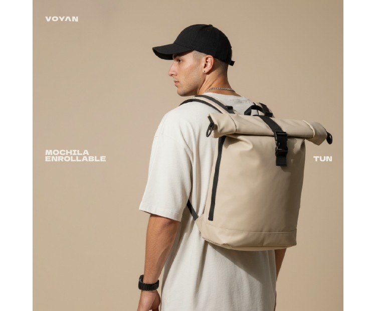 Mochila Voyan TUN Beige | PVC Engomado y Enrollable
