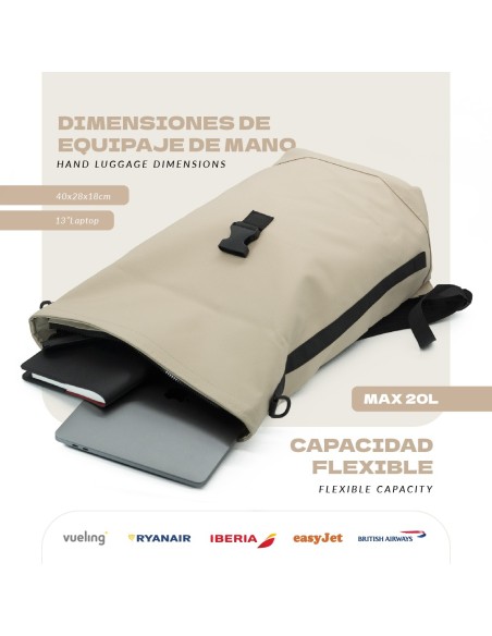 Mochila Voyan TUN Gris | PVC Engomado y Enrollable