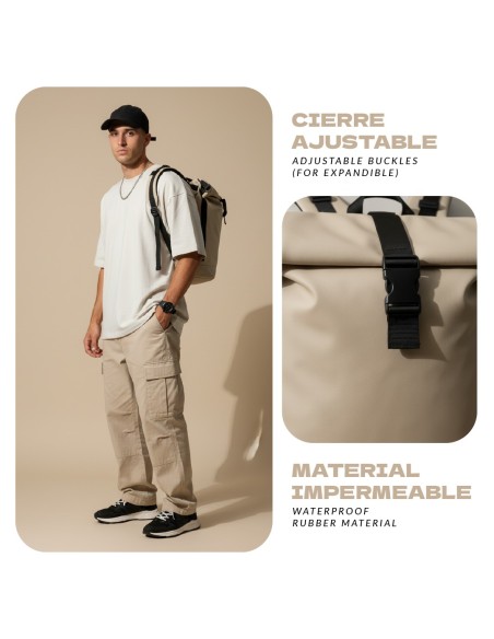 Mochila Voyan TUN Gris | PVC Engomado y Enrollable